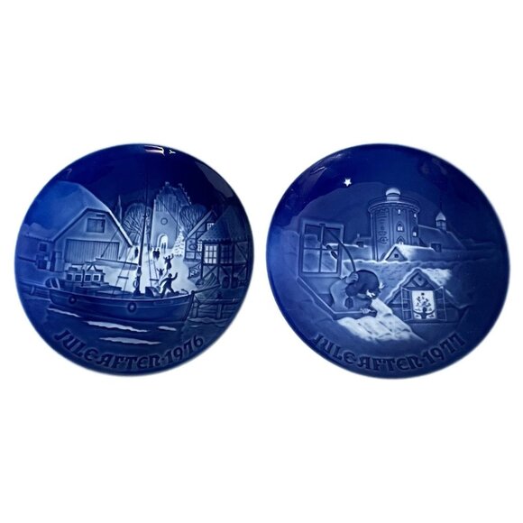 2 Bing & Grondahl Copenhagen Porcelain Christmas Plate 1976 1977 Limited Edition - Picture 1 of 5